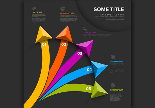 Diagonal dark Infographics template with various diversity options and big arrows