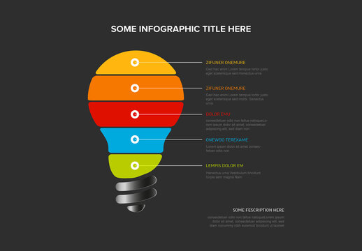  Light bulb multipurpose infographic template made from color stripes on dark background