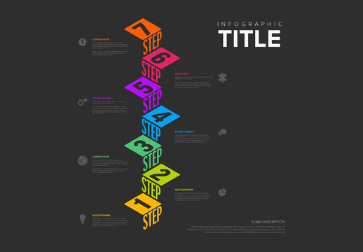 Isometry vertical dark steps template in two directions - multipurpose infographic