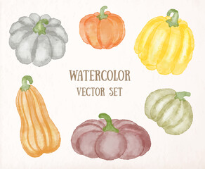Set vector watercolor pumpkins, autumn collection