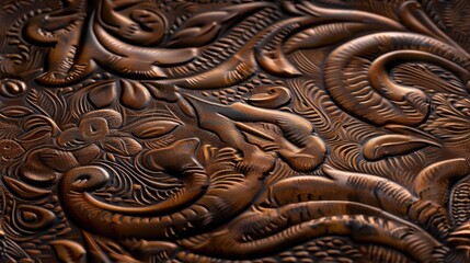 a tooled brown leather seamless pattern, capturing its intricate details and rich texture. SEAMLESS PATTERN
