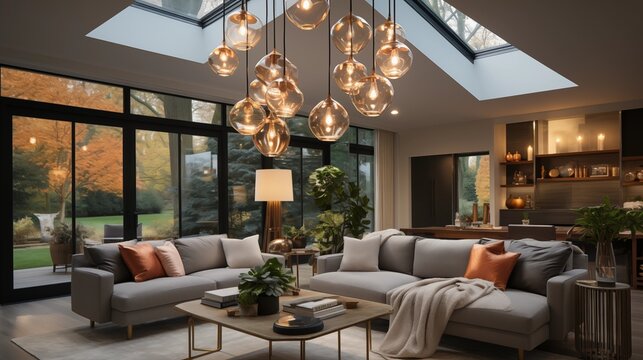 Create a statement ceiling with unique lighting fixtures