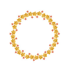 Watercolor leaf round frame. Circle yellow flowers decoration.