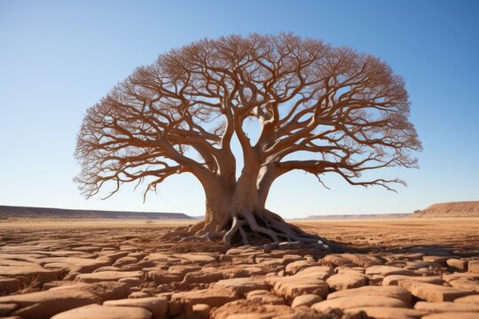 An image of tree human brain shape on desert Generative AI