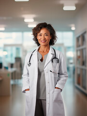 Lächelnde Ärztin in Krankenhaus Umgebung, Hochformat