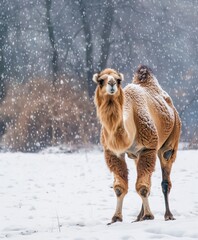 Arabian Camel Standing Majestically in the Snow