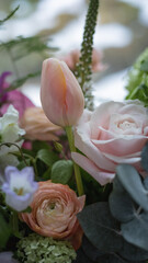 Bouquet of Flowers Vertical Story Closeup - Romantic Spring Garden Arrangement. 