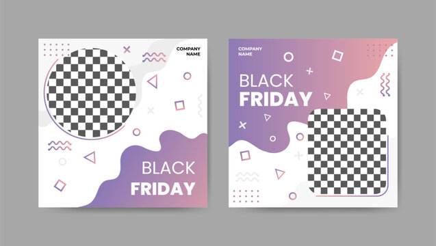 Collection of trendy black friday social media post templates. Square banner design background.