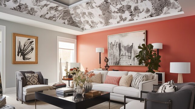 Create a statement ceiling with unique wallpaper or paint