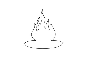 Continuous single-line bonfire drawing and outline fire concept art illustration