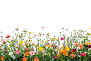 Field of flowers on transparent background