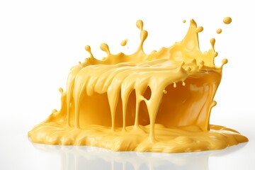 Cheddar cheese sauce splashing in the air, isolated on white background delicious culinary concept