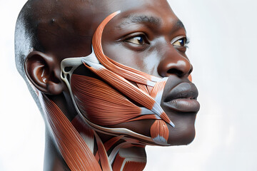 Side view African man closeup face. Human anatomy, skin and muscles - obrazy, fototapety, plakaty