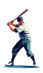 Baseball player swings bat at ball in action-packed illustration