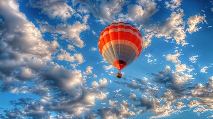 Fototapeta premium A hot air balloon floats gracefully in the sky.