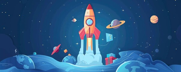 Unlocking Potential. Propel Your Ideas with the Flying Rocket Concept. - obrazy, fototapety, plakaty