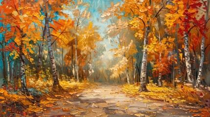 Naklejka na ściany i meble painting Alley in the autumn park