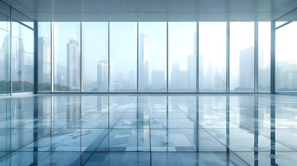 modern Empty Office with Panoramic Windows with skyline on the background