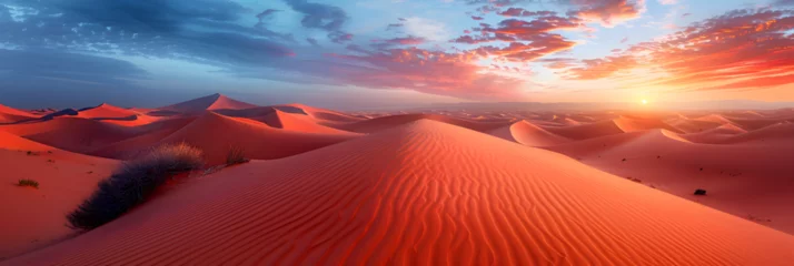 Foto op Aluminium Sand dunes from Sahara desert at sunset in Morocco, Stunning Aerial Shot of Desert Landscape at Sunset Perfect for Stock Image © sunny