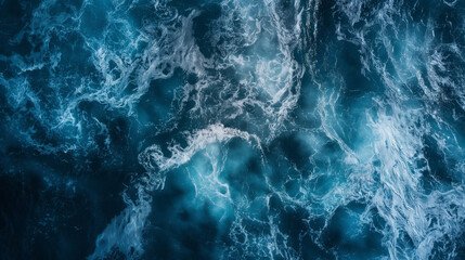 Aerial View of Ocean Waves, Dynamic and Frothy Sea Texture - obrazy, fototapety, plakaty