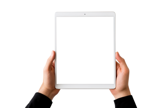 Hand holding tablet isolated on transparent background Remove png, Clipping Path, pen tool