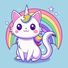 Cute Cartoon Rainbow Cat Unicorn