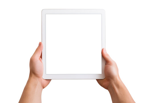 Hand holding tablet isolated on transparent background Remove png, Clipping Path, pen tool
