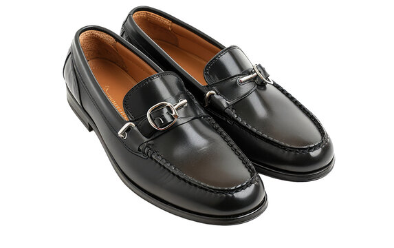 Horse-bit buckle loafers-black, Stylish black loafer boots isolated on Transparent background.