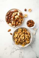 Assorted organic nuts on a table