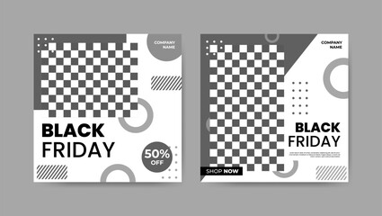 Collection of trendy black friday social media post templates. Square banner design background.