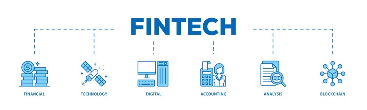 Fintech infographic icon flow process which consists of financial, technology, digital, accounting, analysis and blockchain icon live stroke and easy to edit 