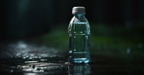 bottle of water on a black background