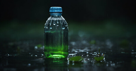 bottle of mineral water with drops - obrazy, fototapety, plakaty