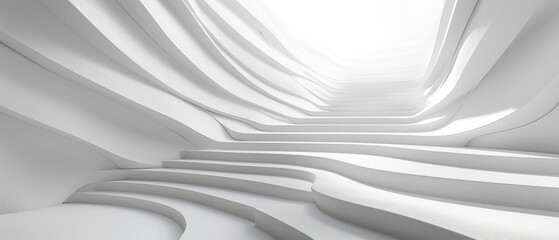A white abstract background featuring smooth wavy lines creating a dynamic and modern architectural design.Generative AI