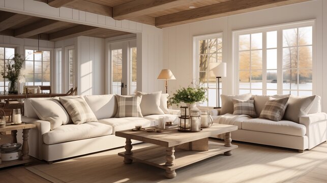 Design a farmhouse-inspired living room