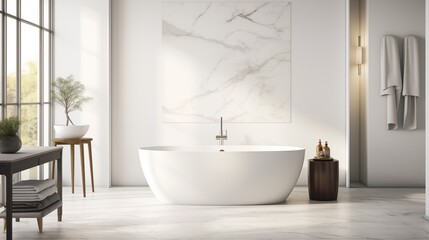 Design a luxurious bathroom with a freestanding tub and marble accents