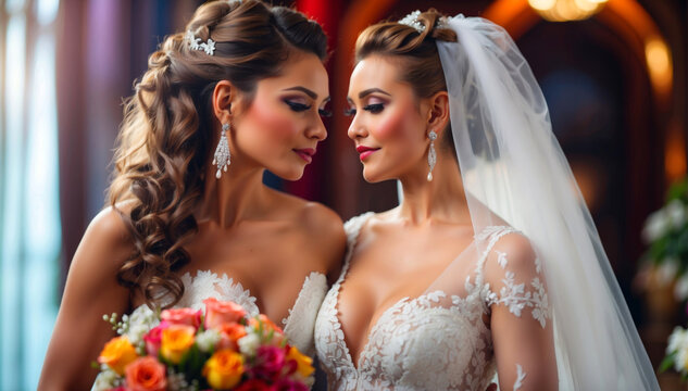 Two lesbian beauties get married