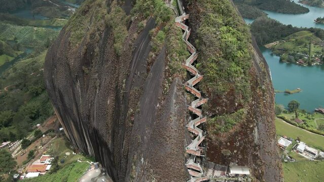 El Penol Rock in Guatape Antioquia

The climb up is about 650 stairs to the top and 2,135 meters above sea level.This rock is a natural wonder and perfect spot to enjoy panoramic view of Guatape Lake.