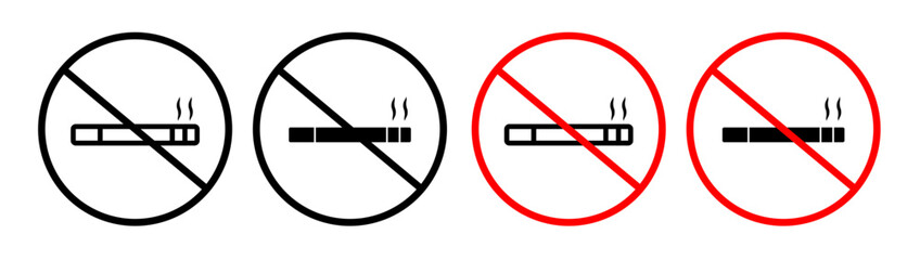 Tobacco Prohibition Line Icon. Smoking Refusal and Nicotine Restrict icon in outline and solid flat style.
