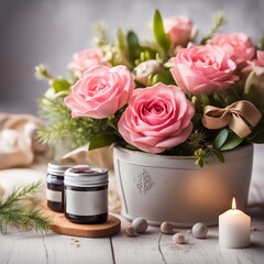 Geschenke Arrangement mit Rosen