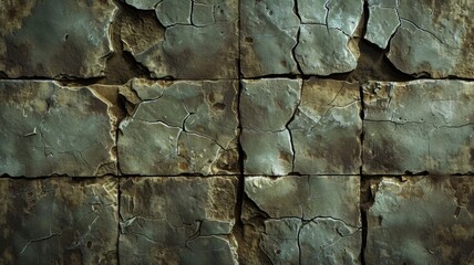a broken tile with several visible cracks, emphasizing its weathered appearance and damaged texture.