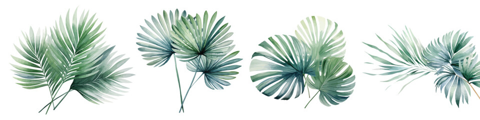 watercolor tropical monstera leaves set hand drawn illustration - obrazy, fototapety, plakaty