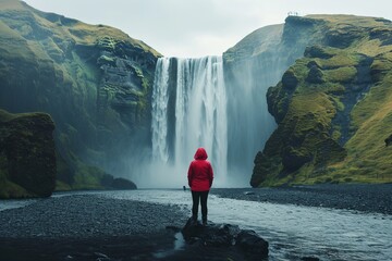 Man contemplating a waterfall
