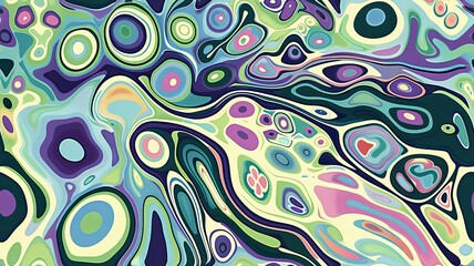 Fototapeta premium the lino cut and ballpoint drawing art styles, featuring phenomena like Capillary Phenomenon, Diffraction, and Total Internal Reflection, with a vibrant color palette. SEAMLESS PATTERN