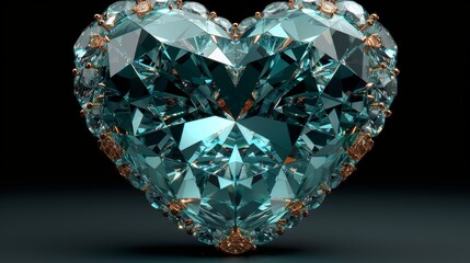 a heart - shaped blue diamond on a black background, with a gold border around the center of the heart.