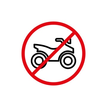 No All Terrain Vehicle Sign Vector Line Icon Illustration.