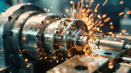 Close-up of industrial grinding and metalworking, emphasizing precision and craftsmanship in manufacturing