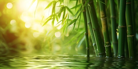 a bamboo stems in water - obrazy, fototapety, plakaty