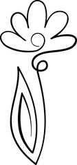 Continuous line drawing. Line art floral concept design. Flower drawing with single continuous line. Flower silhouette contour drawing with black thin line transparent background.