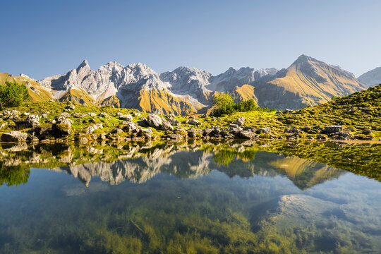 Guggersee, Trettachspitze, M&auml;delegabel, Hochtrottspitze, Linkserkopf, Allg&auml;uer Hauptkamm, Bayern, Deutschland